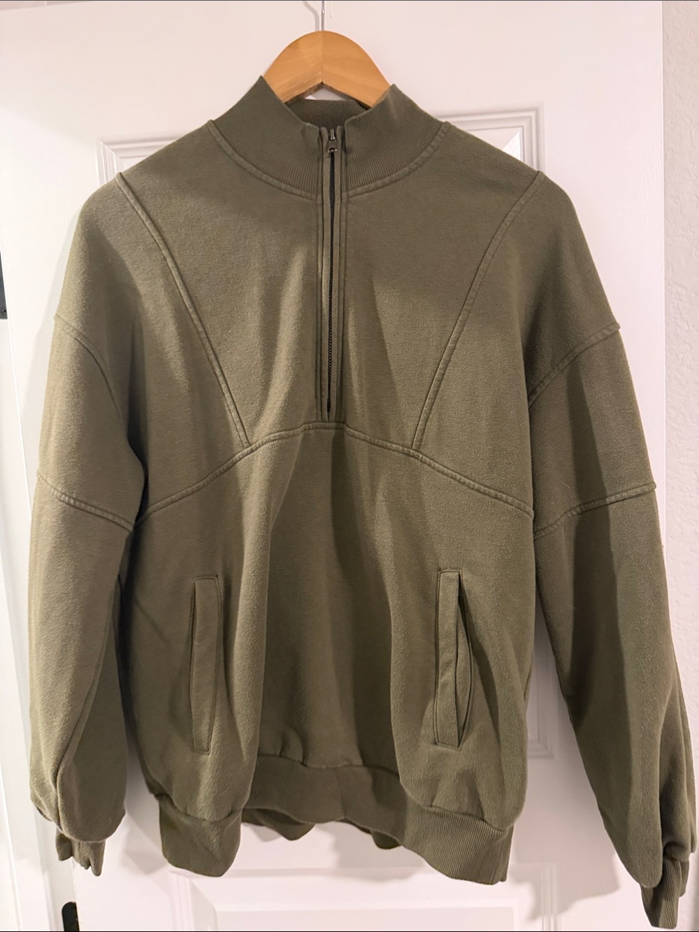Olive Green Half-Zip Crewneck Sweatshirt